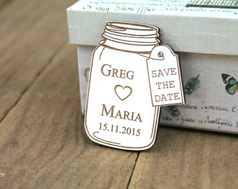 Free shipping! Eco Wedding magnet save the date, wood magnet save the date by Oxee, mason jar