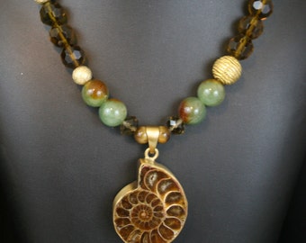 Ancient Ammonite Fossil Jasper Gemstone Statement Necklace
