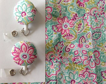 Retractable Badge Holder with Custom Fabric Cover (rotating alligator clip)