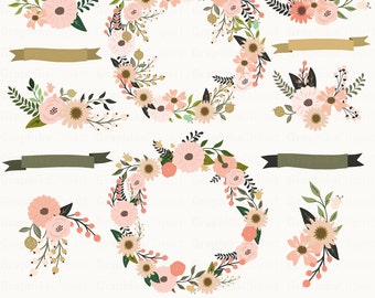 Rustic Flowers Clipart. Floral Clipart. Floral Bouquet.