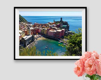 Italy Photography Cinque Terre Print Vernazza Italian Village Liguria Seascape Instant Download Print Italy Landscape