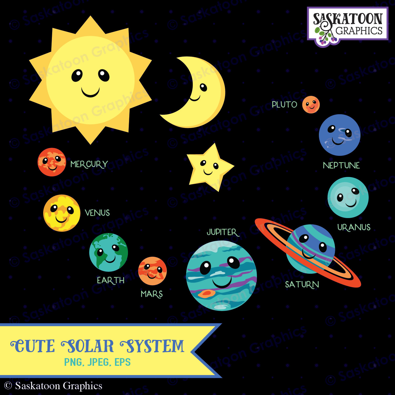 Solar System Planets Clipart Instant Download File Digital