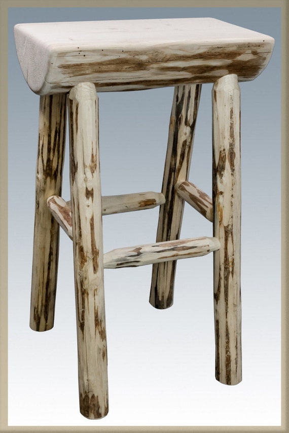 Half Log Barstool Rustic Lodge Bar Stool Handcrafted Amish