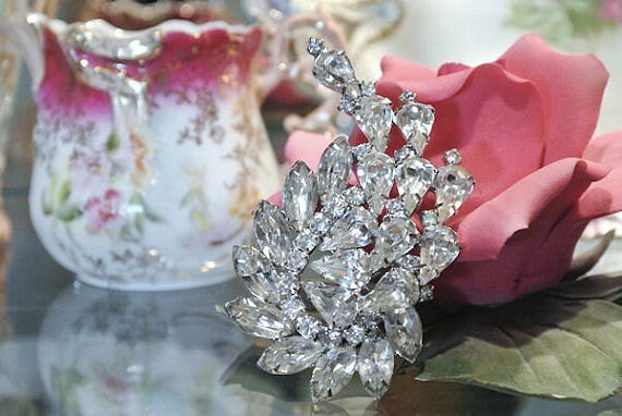 Vintage KRAMER Brooch Rhinestone Brooch 1950s 50s Mid Century Fashion Brooch Hollywood Regency Glam Waterfall Design Wedding Christmas Gift