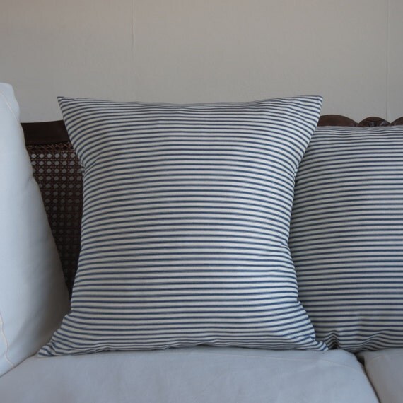 Navy and white Stripe Cushion Cover Size 45cm x 45cm
