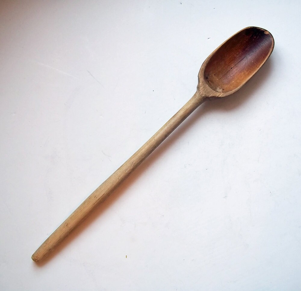 Vintage Primitive Wooden Kitchen Spoon HandCarved Rustic