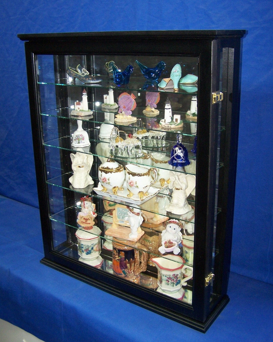 Black Wall Or Tabletop Curio Cabinet Display For Collectibles