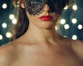 Halloween Mask - Masquerade Mask - Black Lace Mask - Mardi Gras Mask - Womens Eye Veil Costume - Strapless Face Lace Masks - Prom- Dance