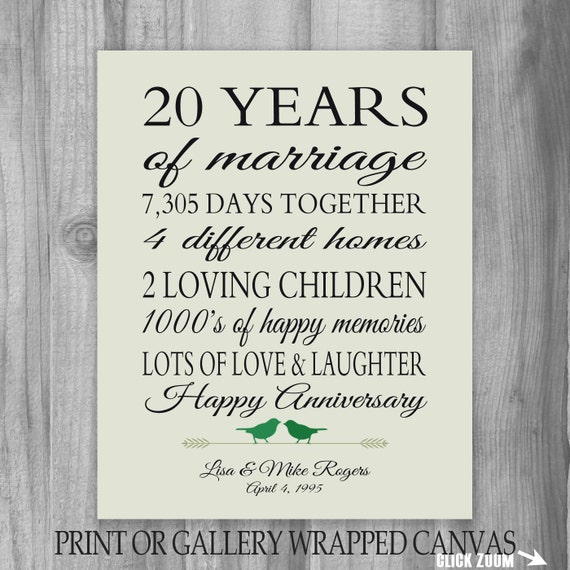 20th Anniversary Gift 20 Year Anniversary Gift Canvas/ Print