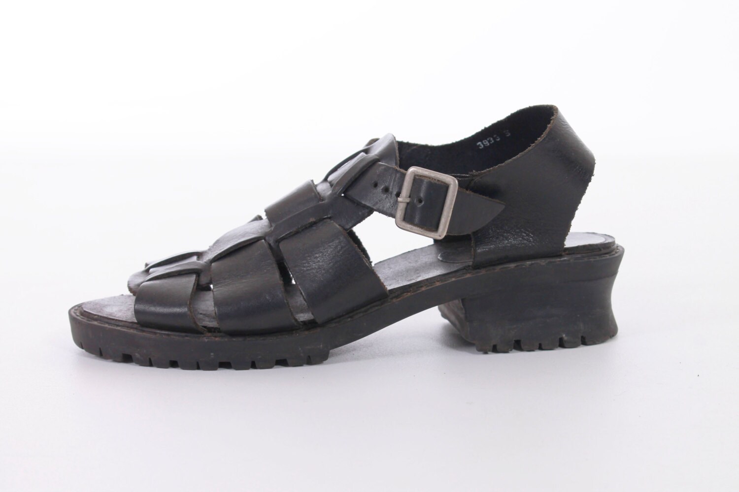 90s Black Fisherman Sandals Chunky Platform Strappy Leather