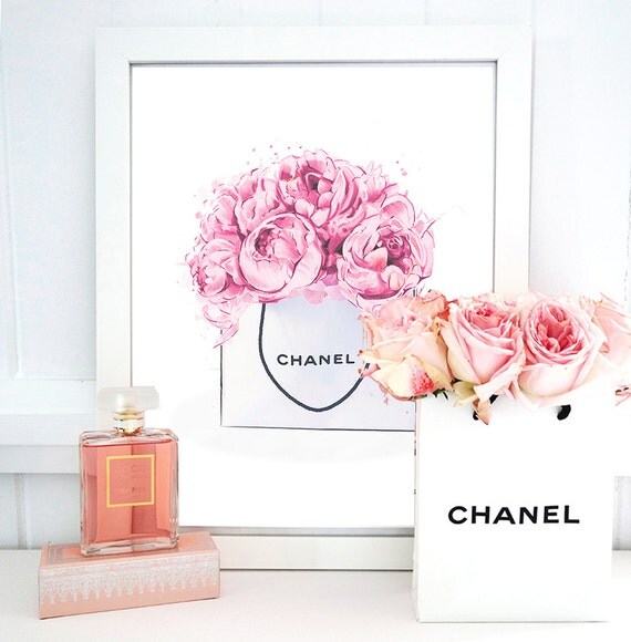 Chanel Print Peonies Bag. Watercolor artwork. by TypeCouture