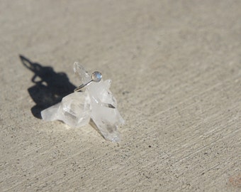 Sterling Silver Nose Ring - 3mm Moonstone