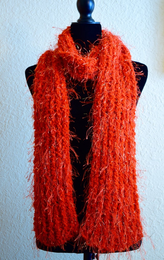 womens knit scarf made with eyelash yarn great by Echarpeknit