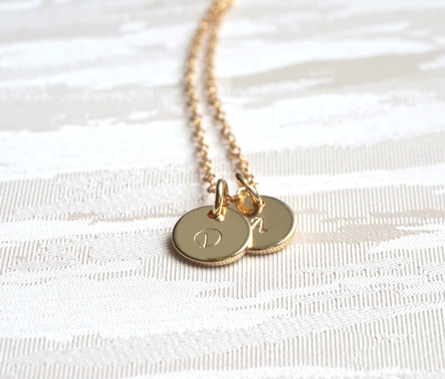 Gold necklace Two stamped disc necklace initial necklace