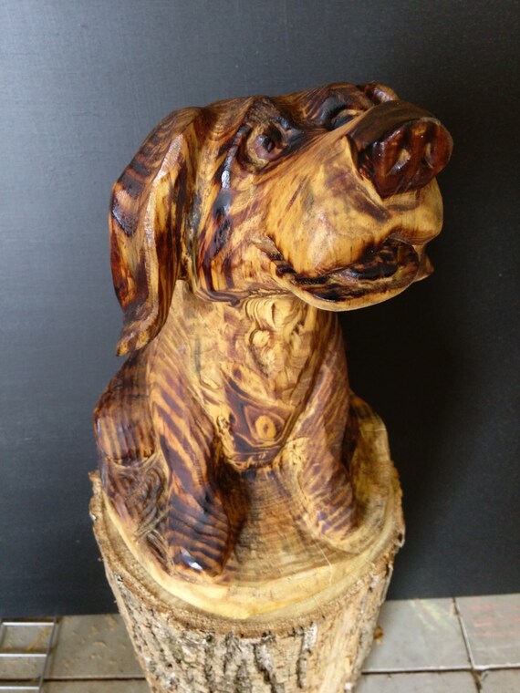 Items similar to Chainsaw Carving Hound Dog Sculpture Pet Portrait Art