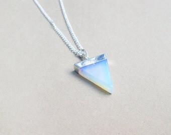 CLEARANCE Opal Quartz Necklace // Opalite Triangle Necklace // Rainbow Opal Necklace // Geometric Gemstone Jewelry IMPERFECT DISCOUNTED