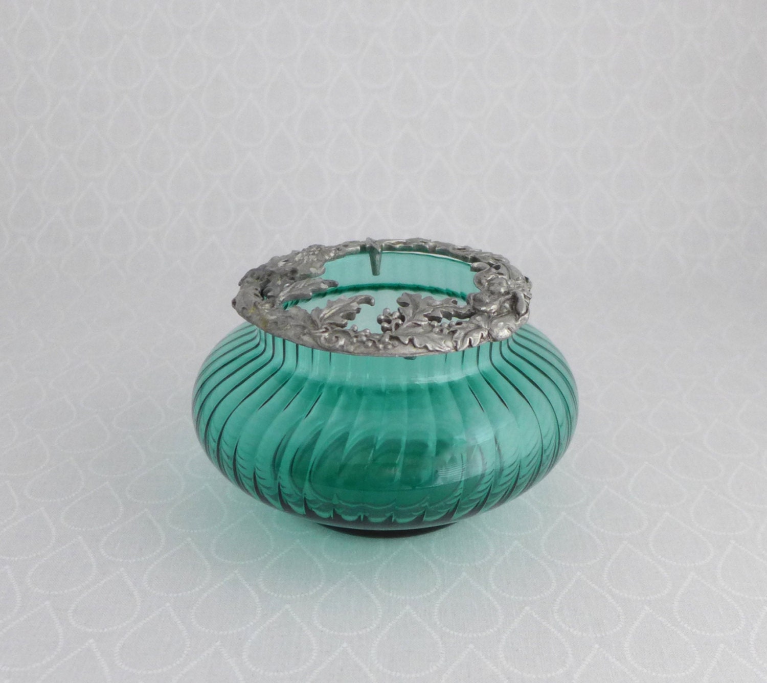 Vintage Potpourri Dish Teal Green Glass Jar by
