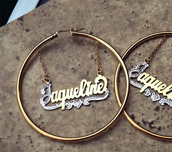 Personalized name hoop earrings>>FREE SHIPPING.Gold fill hoop earrings
