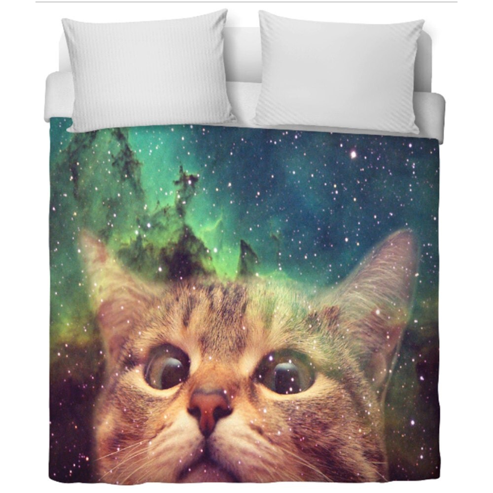 Epic Space Cat Duvet Cover Cat In Space Stalking by DesignyLand