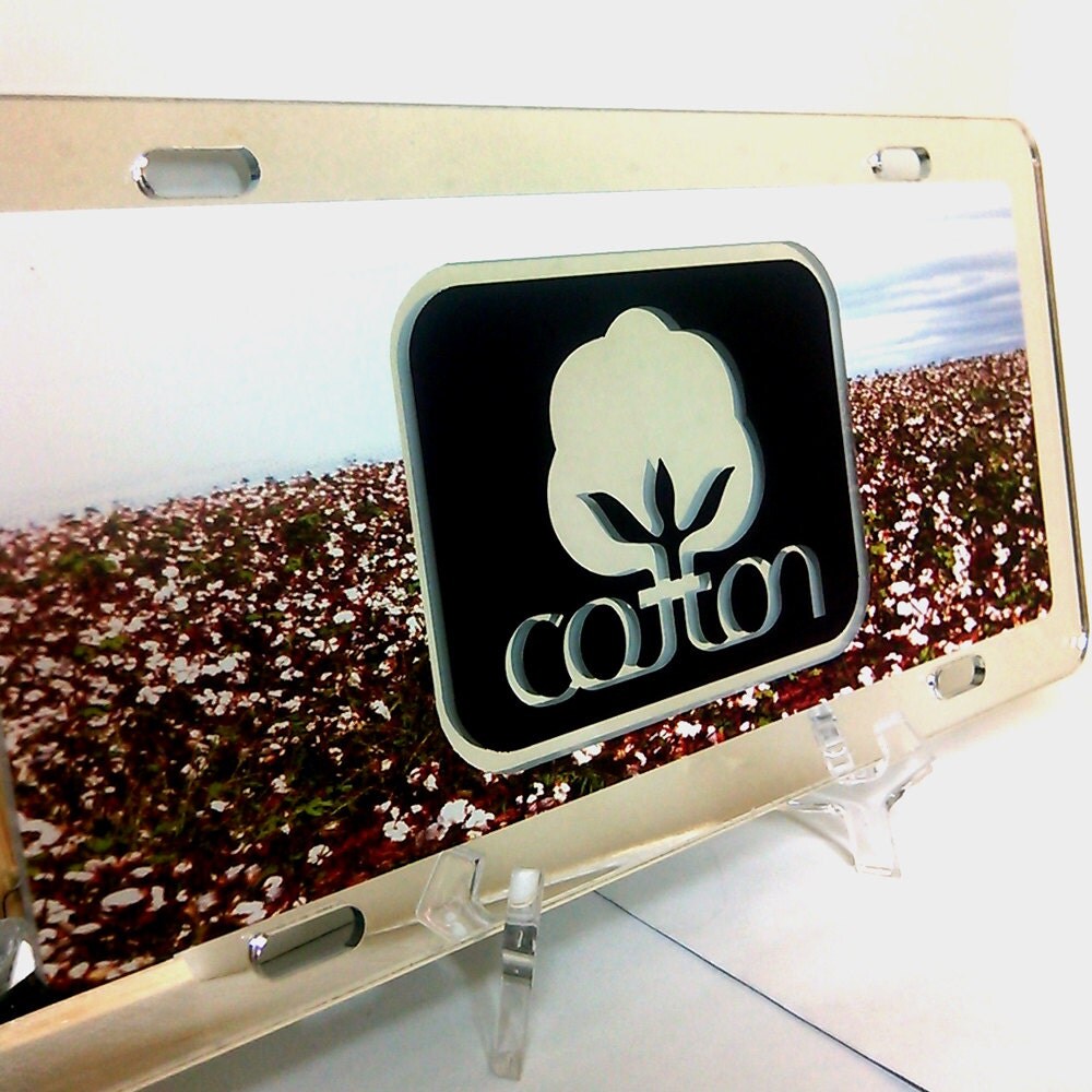 Cotton License Plate Seal of Cotton Car Tag. Beautiful hand