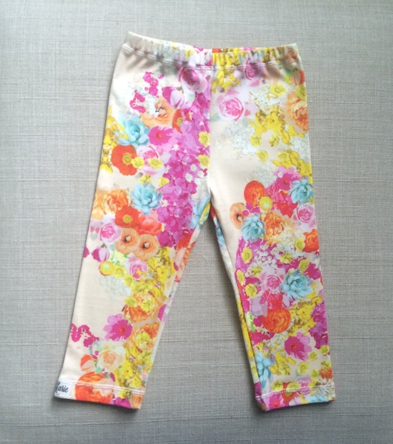 Items similar to Organic Cotton Pink Floral Print Leggings, Spring ...