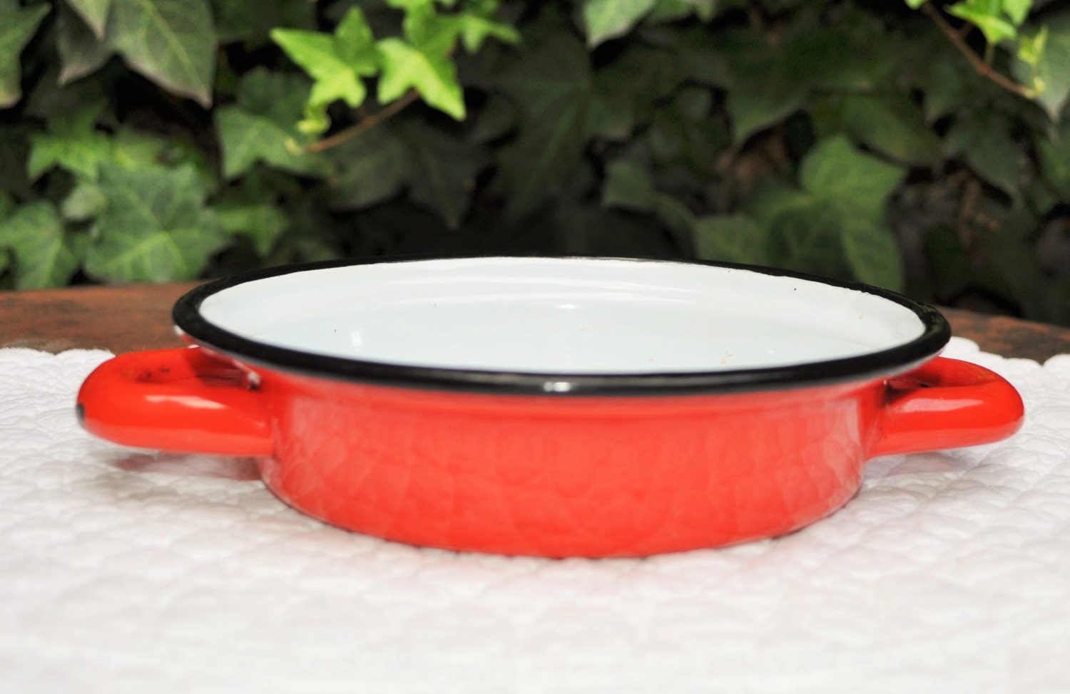 Vintage Red Enamel baking Dish / French small enamel baking