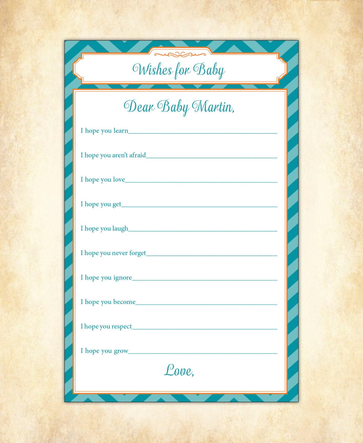 Deseos para bebé Baby Shower llenan hoja