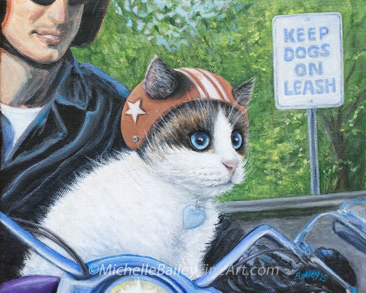 Note card Motor Cat with helmet Keep Dogs on Leash Takoma