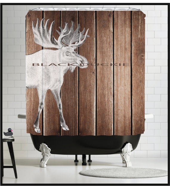 Moose Shower Curtain Moose rustic wood shower by MySillyPoni