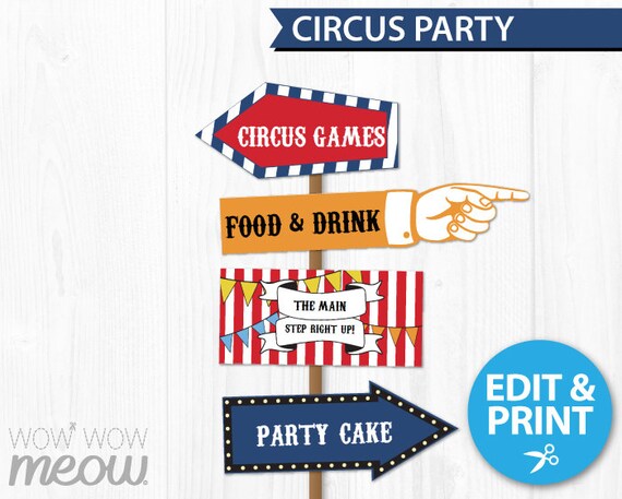 Circus Party Signs Instant Download Direction Arrow Signpost