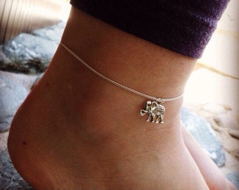 Silver elephant anklet, good luck charm anklet, chain ankle bracelet by serenity project. Perfect animal lover gift.