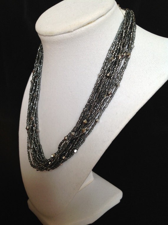 Black Crystal Multi Strand Necklace