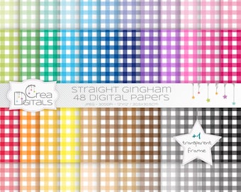 Gingham rainbow paper pack - 48 digital papers - INSTANT DOWNLOAD