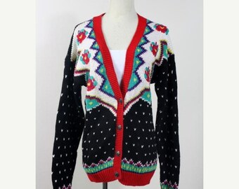ON SALE Vtg 80s GORGEOUS Oversized Knit Bright Cardigan Sweater
