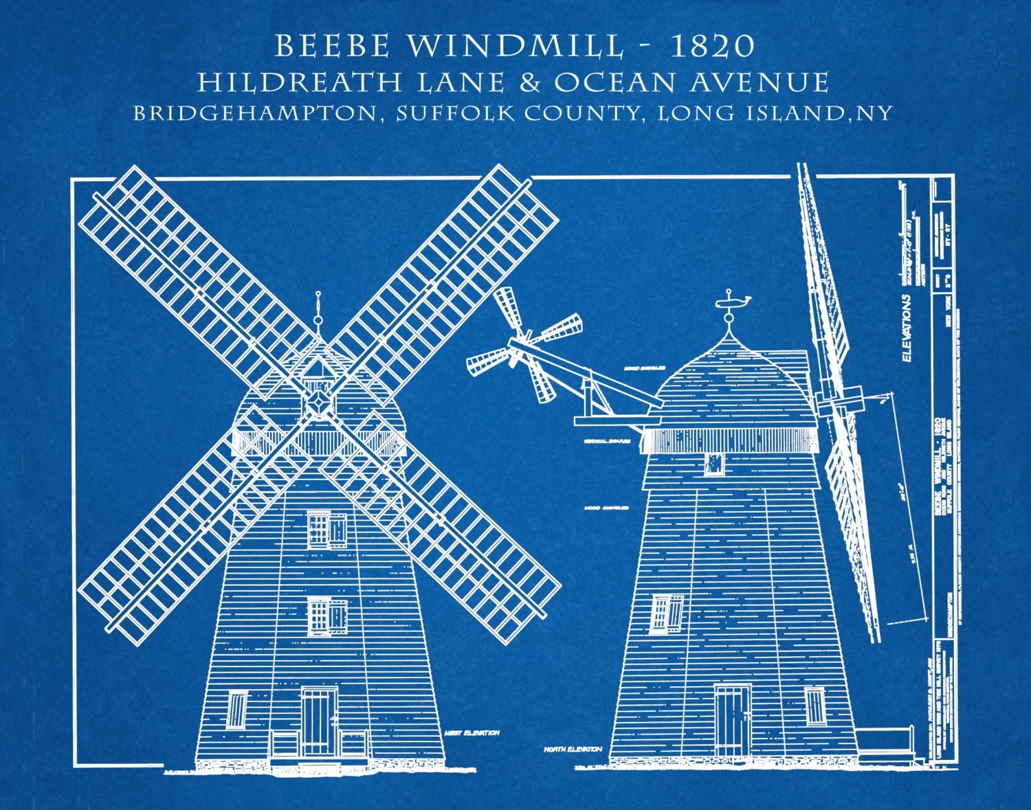 1820 Beebe Windmill Architectural Art Print - Poster - Drawing