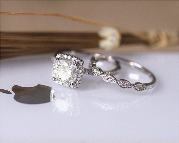 Engagement Ring Set Brilliant Moissanite Wedding by JulianStudio