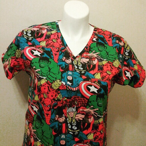 Avengers scrub top made to order xs to xl vneck by LionLetty