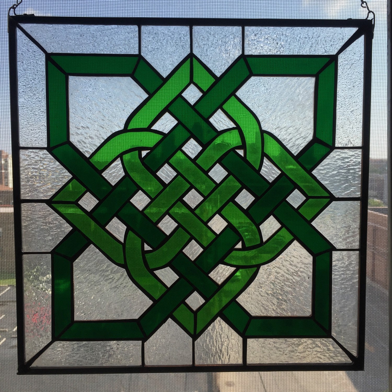 Square stained glass celtic knot