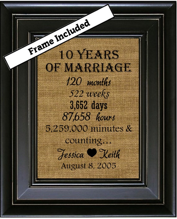 Personalized 10th Anniversary Gift/10 Year by BurlapNGlass on Etsy