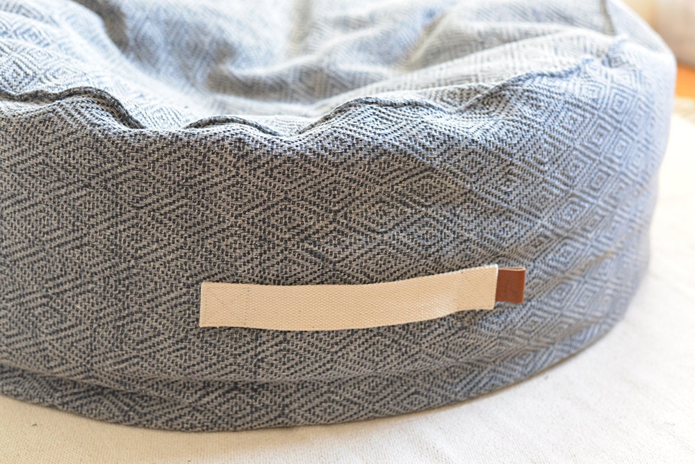 Large round soft bean bag foot rest ottoman charcoal black