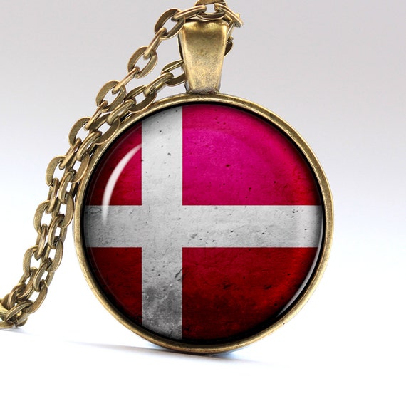 Denmark Necklace Danish Pendant Flag Jewelry by AimPendants