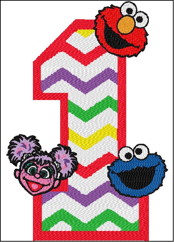 chevron number 1 elmo cookie monster abby pes 5x7 embroidery