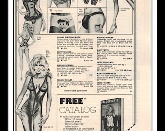 Frederick's Of Hollywood Lingerie Illustration Vintage Pinup 1970's Pinup Mature Wall Art Deco Print 5" x 11"
