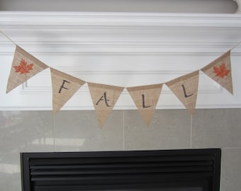 Fall burlap banner - Fall banner with maple leaves- burlap pennant