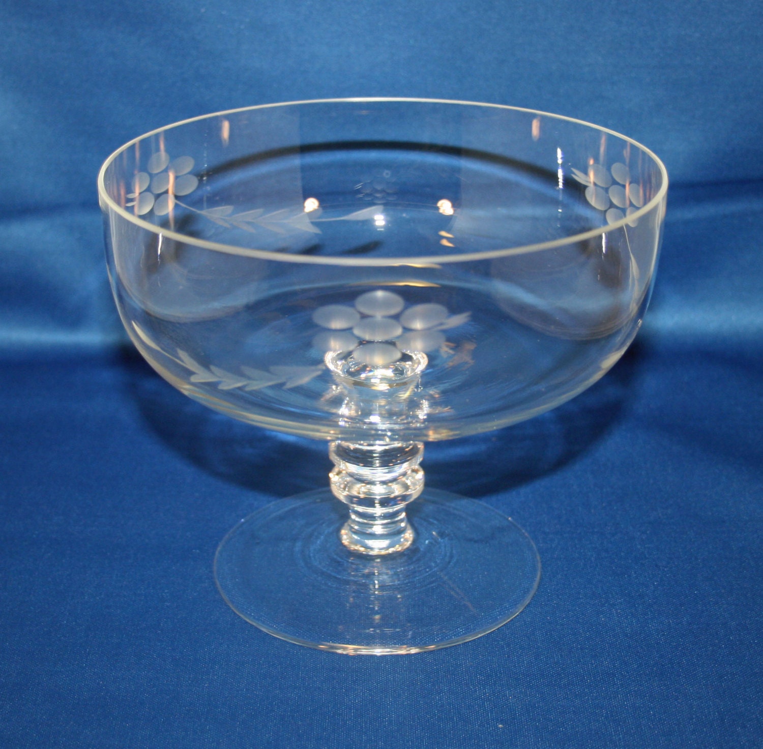 Vintage Crystal Pedestal Compote Bowl Candy Dish Flower Acid Etched