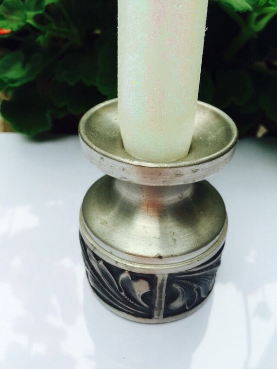 Vintage Mid Century Pewter Candle Holder/ by VintageVixens1