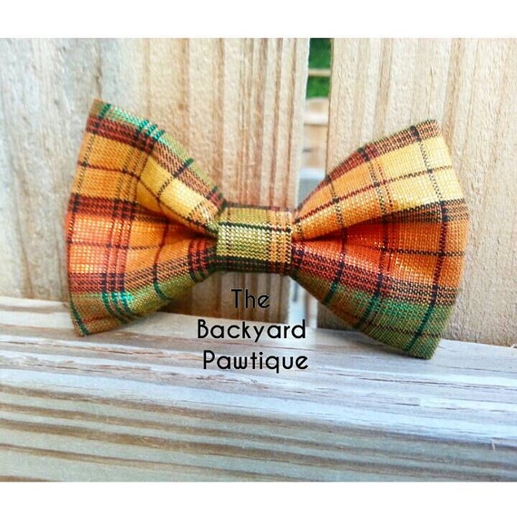 Plaid doggie bowtie fall bowtie by TheBackyardPawtique on Etsy