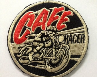 Cafe Racer Biker Patch, motorcycle patch, iron on patch jeans jackets clothing appliqués | W3 x H3 "