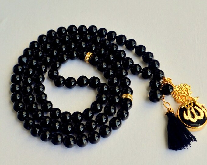 Black islamic rosary, black rosary, gemstone doa beads, onxy tasbeeh,tasbeeh gift, black doa beads, gift muslim man, rosary, turkish tasbeeh
