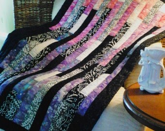 Boho style modern black/purple/pink batik lap quilt